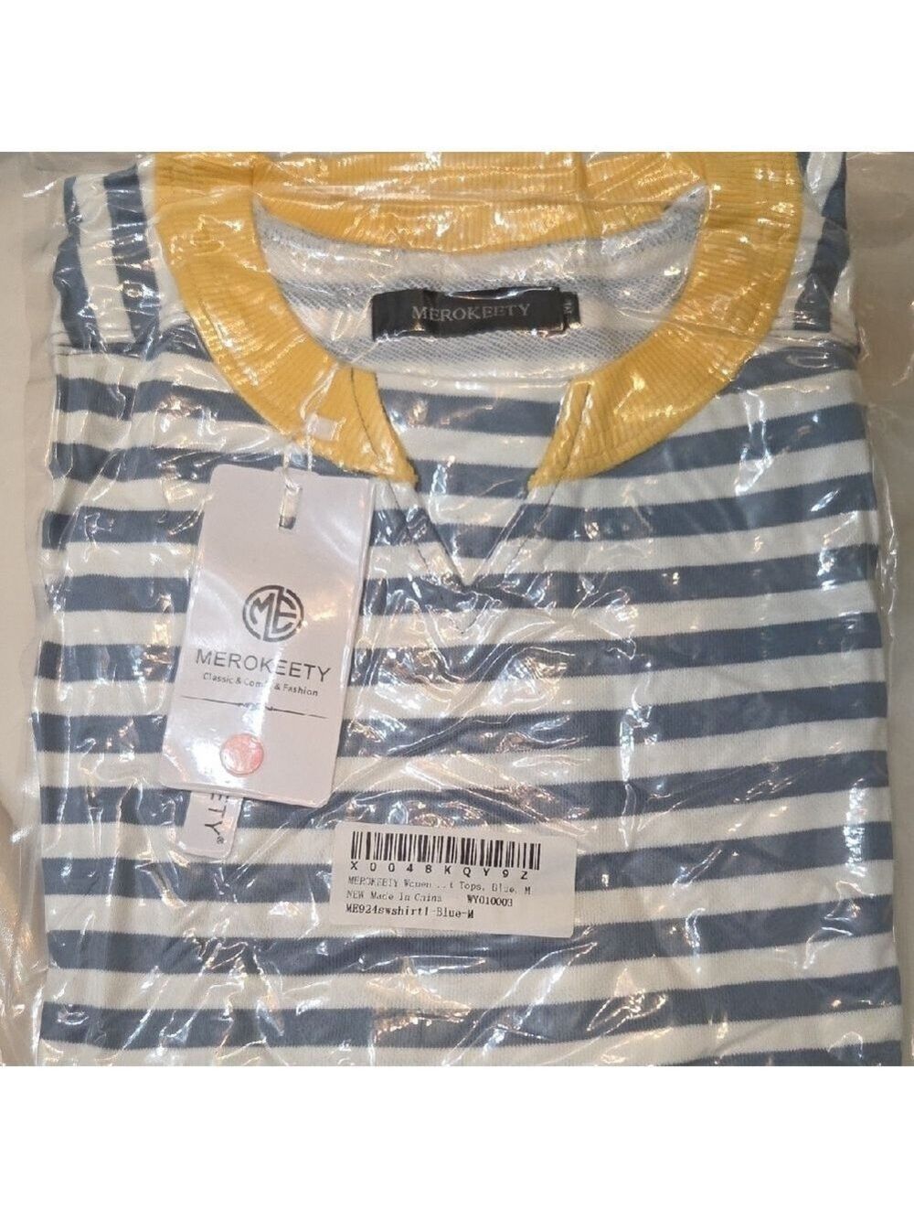 Merokeety Striped Sweatshirt Blue White Yellow - Picture 2 of 6